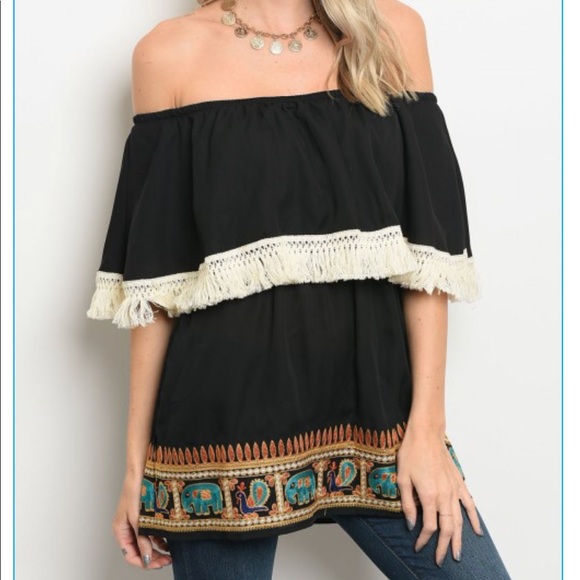 Black Elephant Print top - Picture 2 of 3